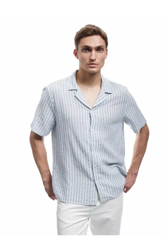 Cotton Regular Fit Short Sleeve Shirt Collar Striped - 1