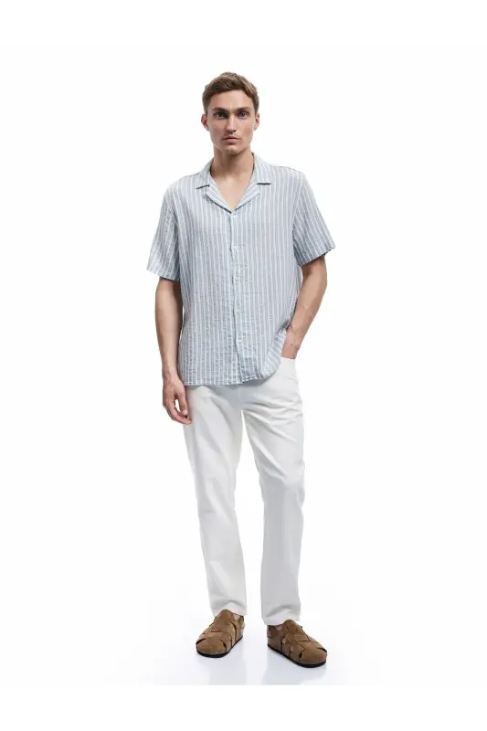 Cotton Regular Fit Short Sleeve Shirt Collar Striped - 2