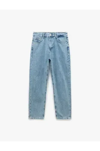 Cotton Regular Waist 90's Straight Fit Jean Trousers - 4