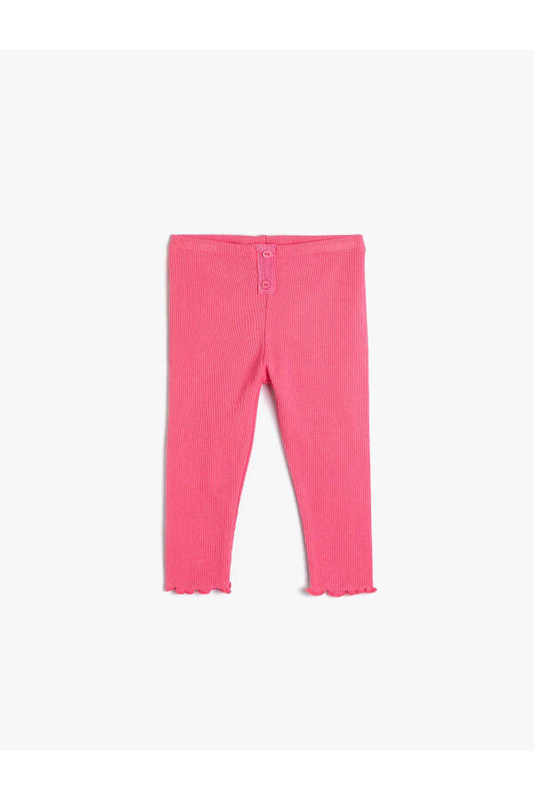 Cotton, ribbed leggings. Elastic waistband and button detail. - 4