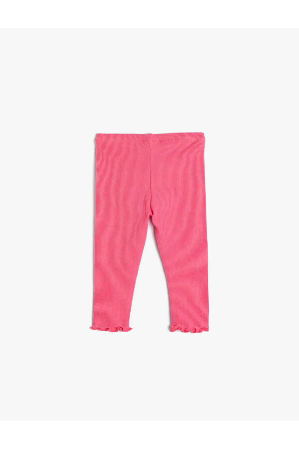 Cotton, ribbed leggings. Elastic waistband and button detail. - 5