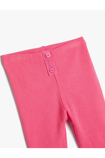 Cotton, ribbed leggings. Elastic waistband and button detail. - 6