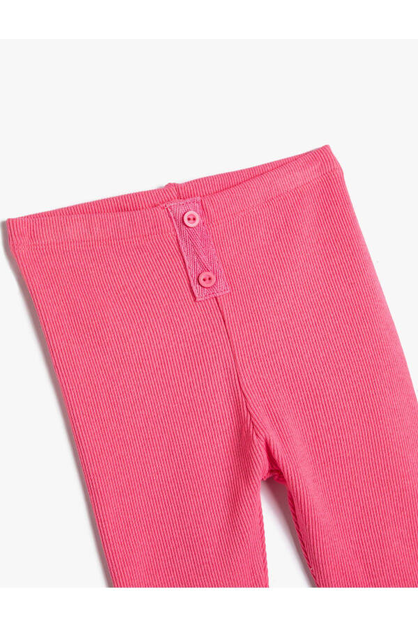 Cotton, ribbed leggings. Elastic waistband and button detail. - 6