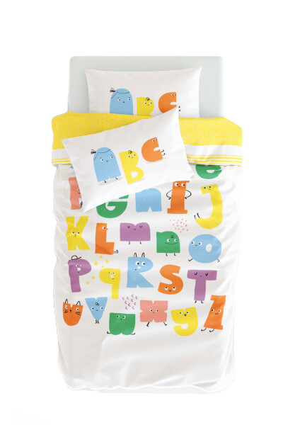 Cotton Satin, Double Sided Baby Duvet Cover Set - Alphabet Pattern - Alphabed Series - 4