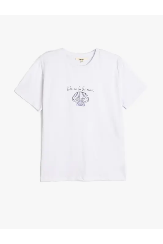 Cotton Seashell Print White Women's T-Shirt 5SAK50127EK - 1