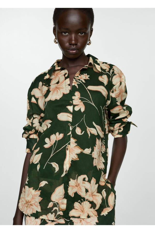 Cotton Shirt with Flower Pattern - 1