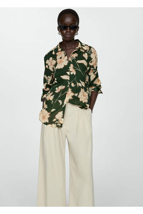 Cotton Shirt with Flower Pattern - 6