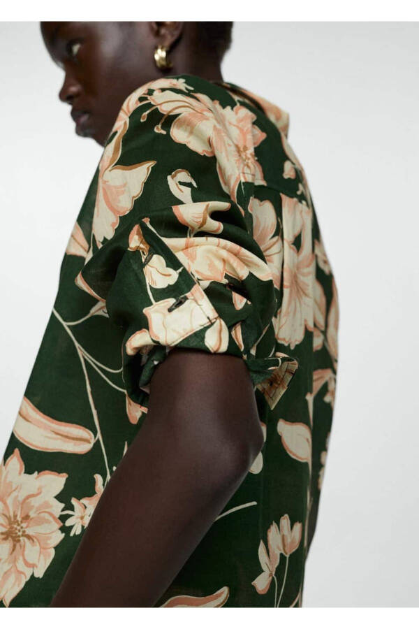 Cotton Shirt with Flower Pattern - 7