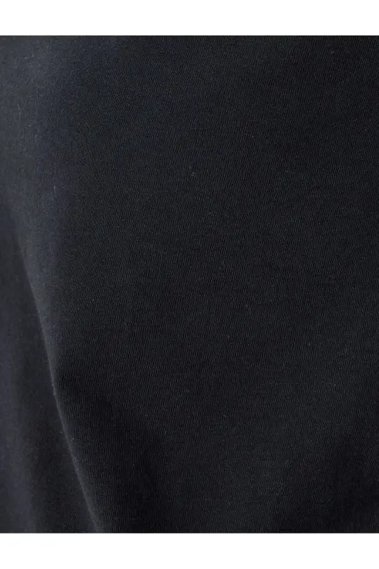 Cotton Short Sleeve Basic V-Neck T-Shirt-Black - 6