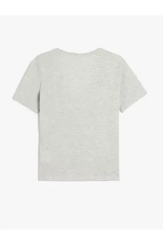 Cotton Short Sleeve Basic V-Neck T-Shirt-Gray - KOTON (1)