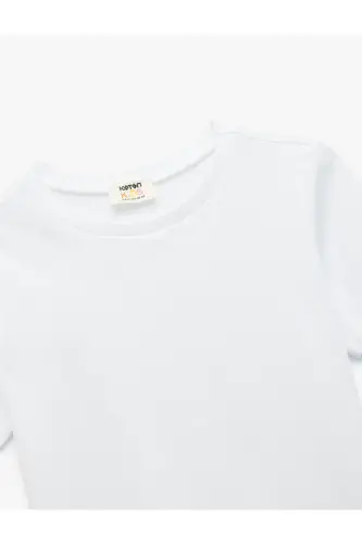 Cotton Short Sleeve Crew Neck Basic T-Shirt-White - 3