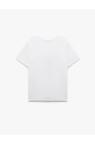 Cotton Short Sleeve Crew Neck Pearl Embellishment Detail - 4