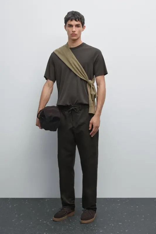 Cotton short sleeve t-shirt - brown - MASSIMO DUTTI