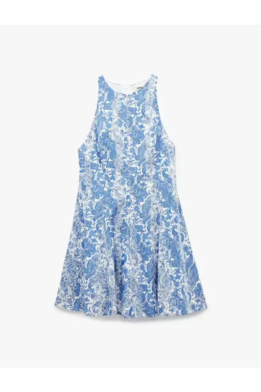 Cotton Sleeveless Crew Neck A-Line Mini Floral Dress - 3