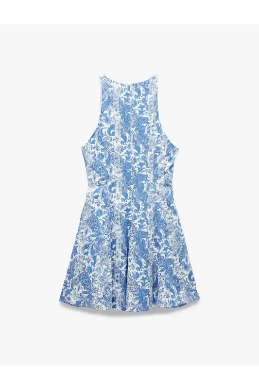 Cotton Sleeveless Crew Neck A-Line Mini Floral Dress - 4