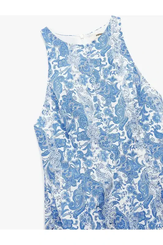 Cotton Sleeveless Crew Neck A-Line Mini Floral Dress - 5