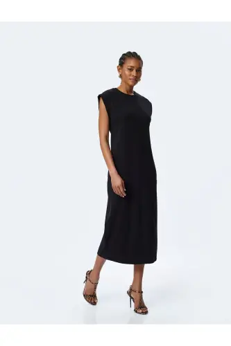 Cotton Sleeveless Crew Neck Midi Dress - 1