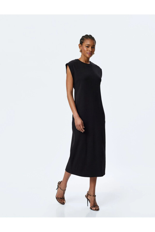 Cotton Sleeveless Crew Neck Midi Dress - 1