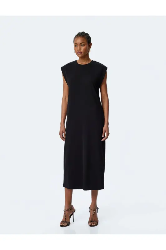 Cotton Sleeveless Crew Neck Midi Dress - 2