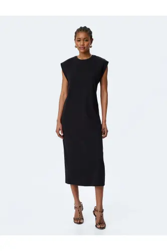 Cotton Sleeveless Crew Neck Midi Dress - 3