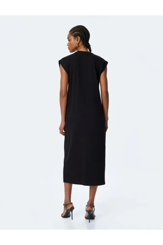 Cotton Sleeveless Crew Neck Midi Dress - 4