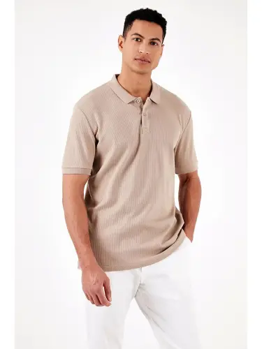 Cotton Slim Fit Buttoned Polo Shirt 5902281-Beige - 3