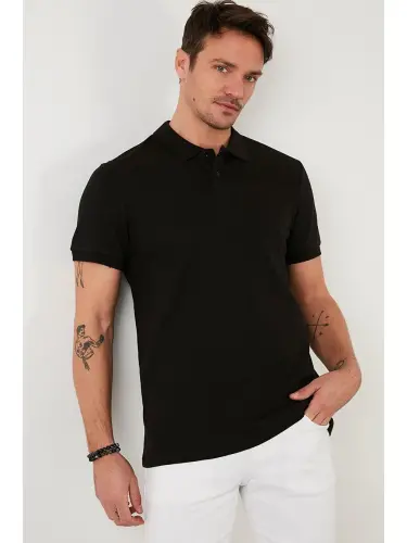 Cotton Slim Fit Buttoned Polo Shirt 5902281-Black - 3