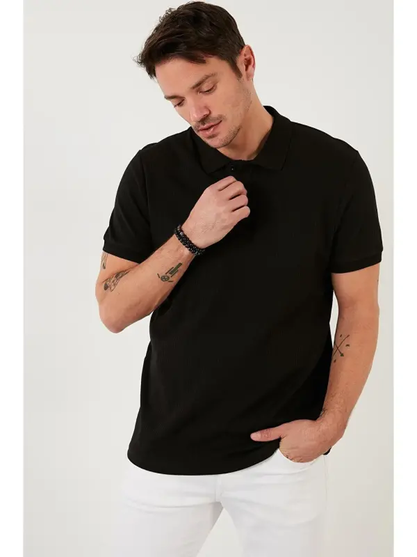 Cotton Slim Fit Buttoned Polo Shirt 5902281-Black - 5