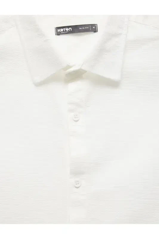 Cotton Slim Fit Long Sleeve Italian Collar Shirt-Be - 3