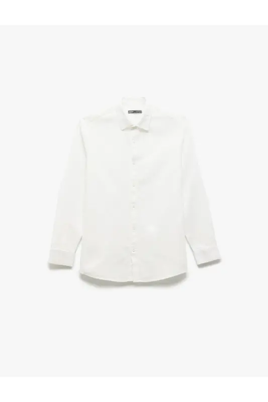 Cotton Slim Fit Long Sleeve Italian Collar Shirt-Be - KOTON