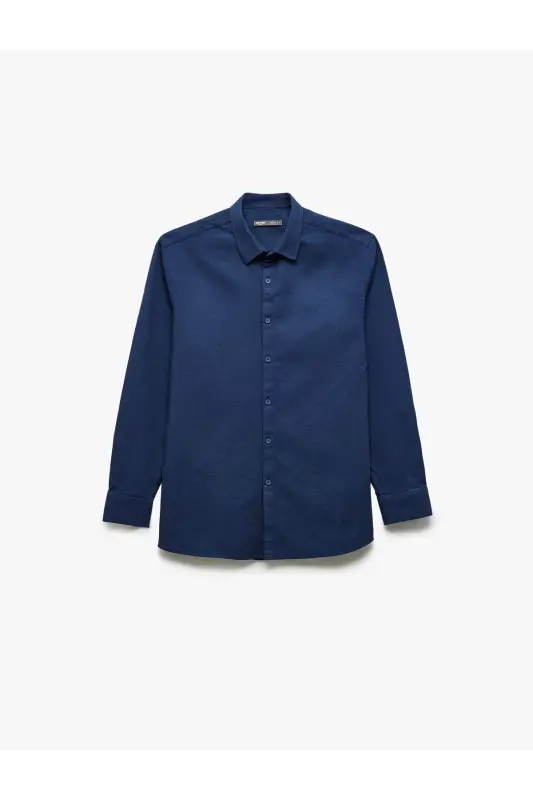 Cotton Slim Fit Long Sleeve Italian Collar Shirt-La - KOTON