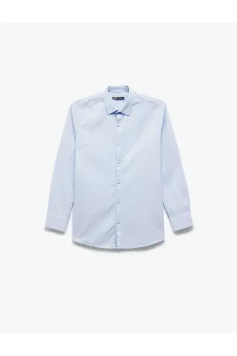 Cotton Slim Fit Long Sleeve Italian Collar Shirt-Ma 