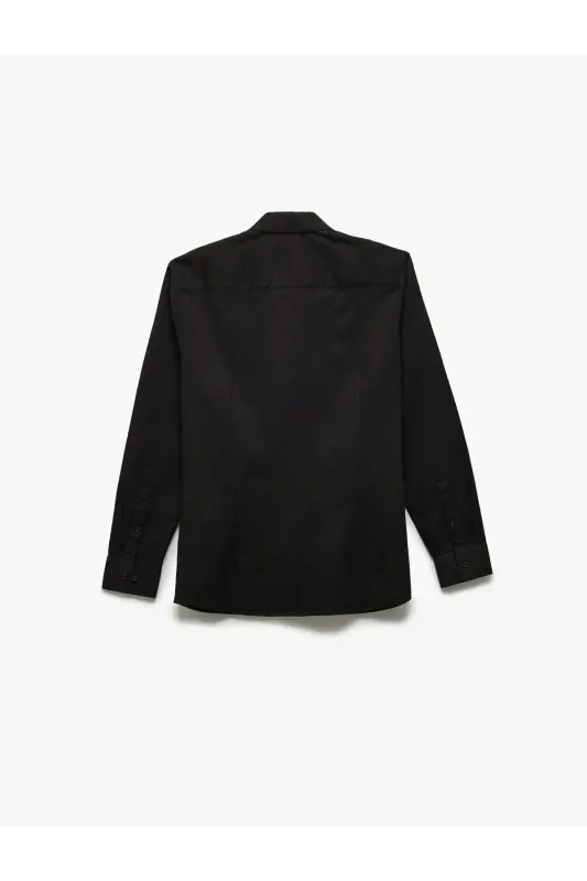 Cotton Slim Fit Long Sleeve Italian Collar Shirt-Si - 2