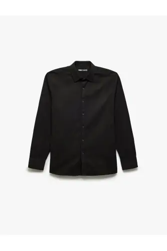 Cotton Slim Fit Long Sleeve Italian Collar Shirt-Si 
