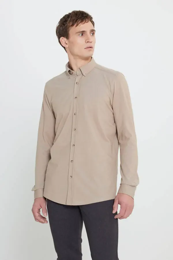 Cotton Slim Fit Narrow Cut Button-Down Collar Shirt - 3