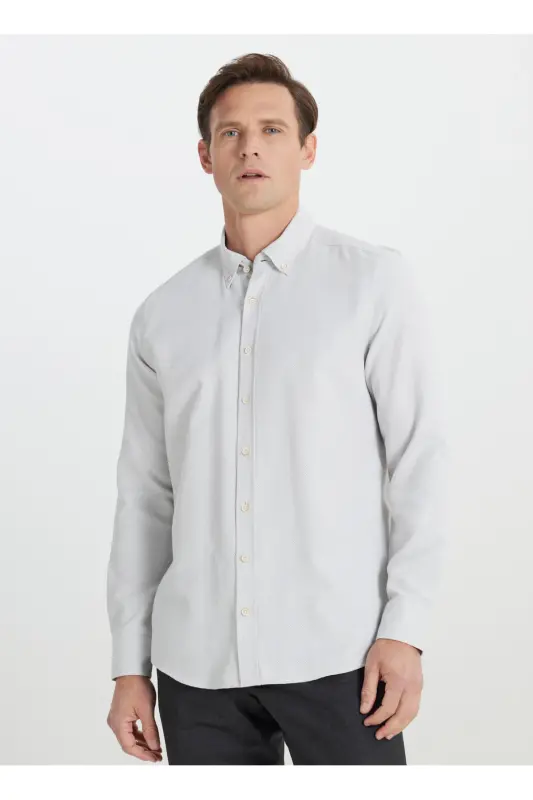 Cotton Slim Fit Narrow Cut Buttoned Collar Armure Be - ALTINYILDIZ CLASSICS