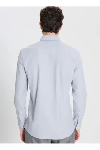 Cotton Slim Fit Narrow Cut Classic Collar Textured Shirt - 5
