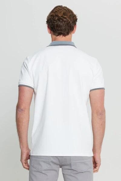 Cotton Slim Fit Narrow Cut Polo Neck Stretch White T-shirt - 1