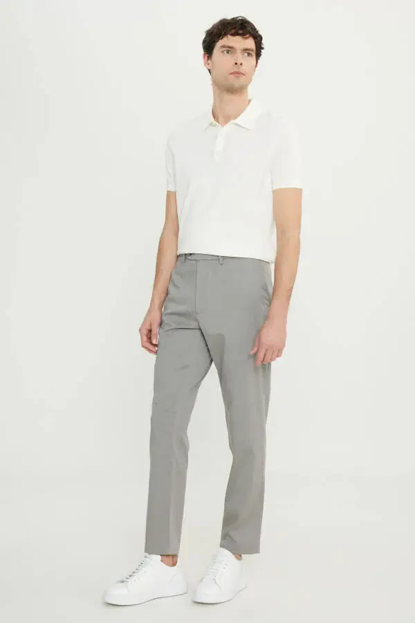 Cotton Slim Fit Narrow Cut Side Pocket Flexible Casual Light Beige Trousers - 2