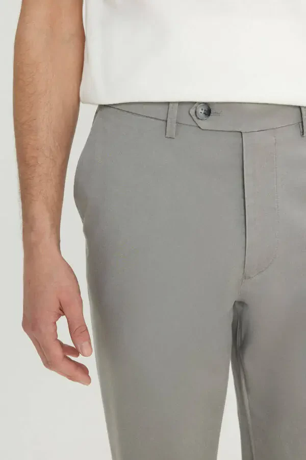 Cotton Slim Fit Narrow Cut Side Pocket Flexible Casual Light Beige Trousers - 3