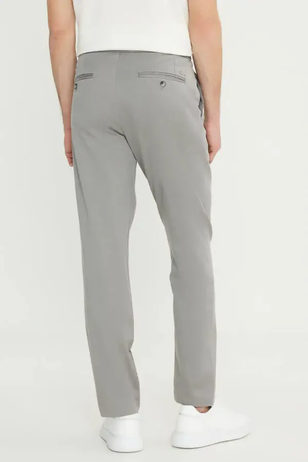 Cotton Slim Fit Narrow Cut Side Pocket Flexible Casual Light Beige Trousers - 4