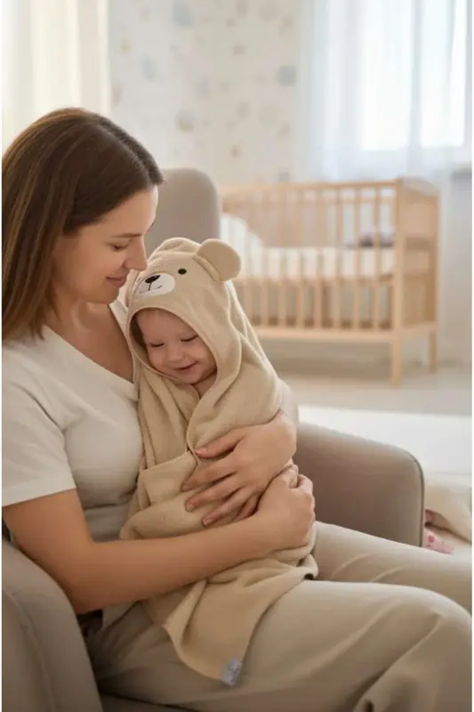 Cotton Soft Baby/Newborn Bath Towel Swaddle Brown/Bear-Coffee - 3