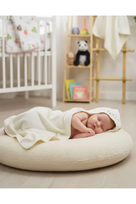 Cotton Soft Unisex Newborn-Baby Bath Swaddle Towel Cream/ Lamb-Cream - 3