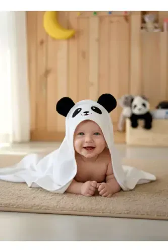 Cotton Soft Unisex Newborn/baby Bath Swaddle Towel White/panda - 1