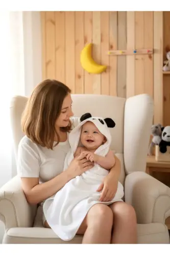 Cotton Soft Unisex Newborn/baby Bath Swaddle Towel White/panda - 2