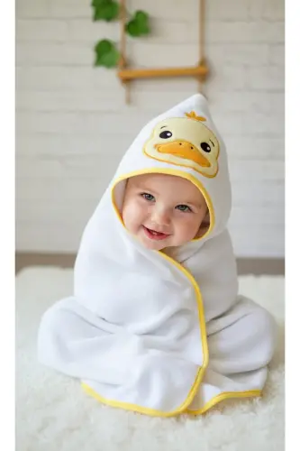 Cotton Soft Unisex Newborn/Baby Bath Swaddle Towel Yellow/Duck-WHITE - 1