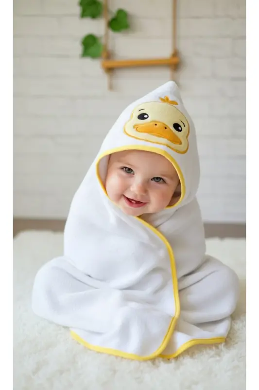 Cotton Soft Unisex Newborn/Baby Bath Swaddle Towel Yellow/Duck-WHITE - 1
