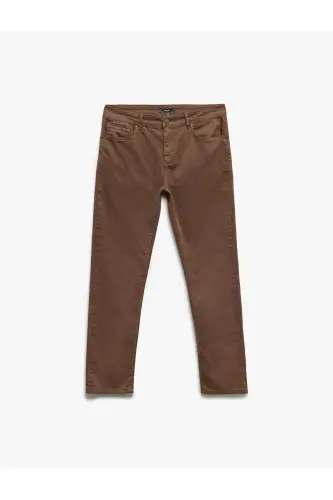 Cotton Straight Fit Gabardine Pants-Brown - 4