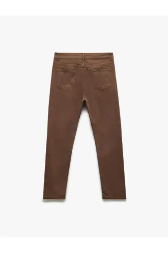 Cotton Straight Fit Gabardine Pants-Brown - 5