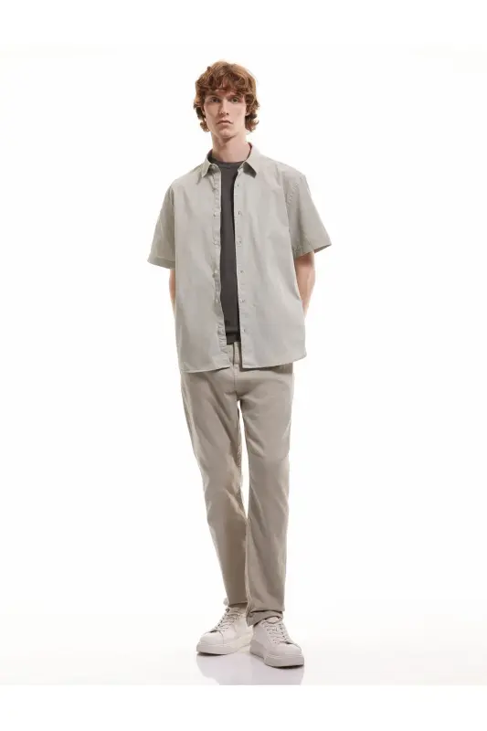 Cotton Straight Fit Gabardine Trousers-Grey - 1